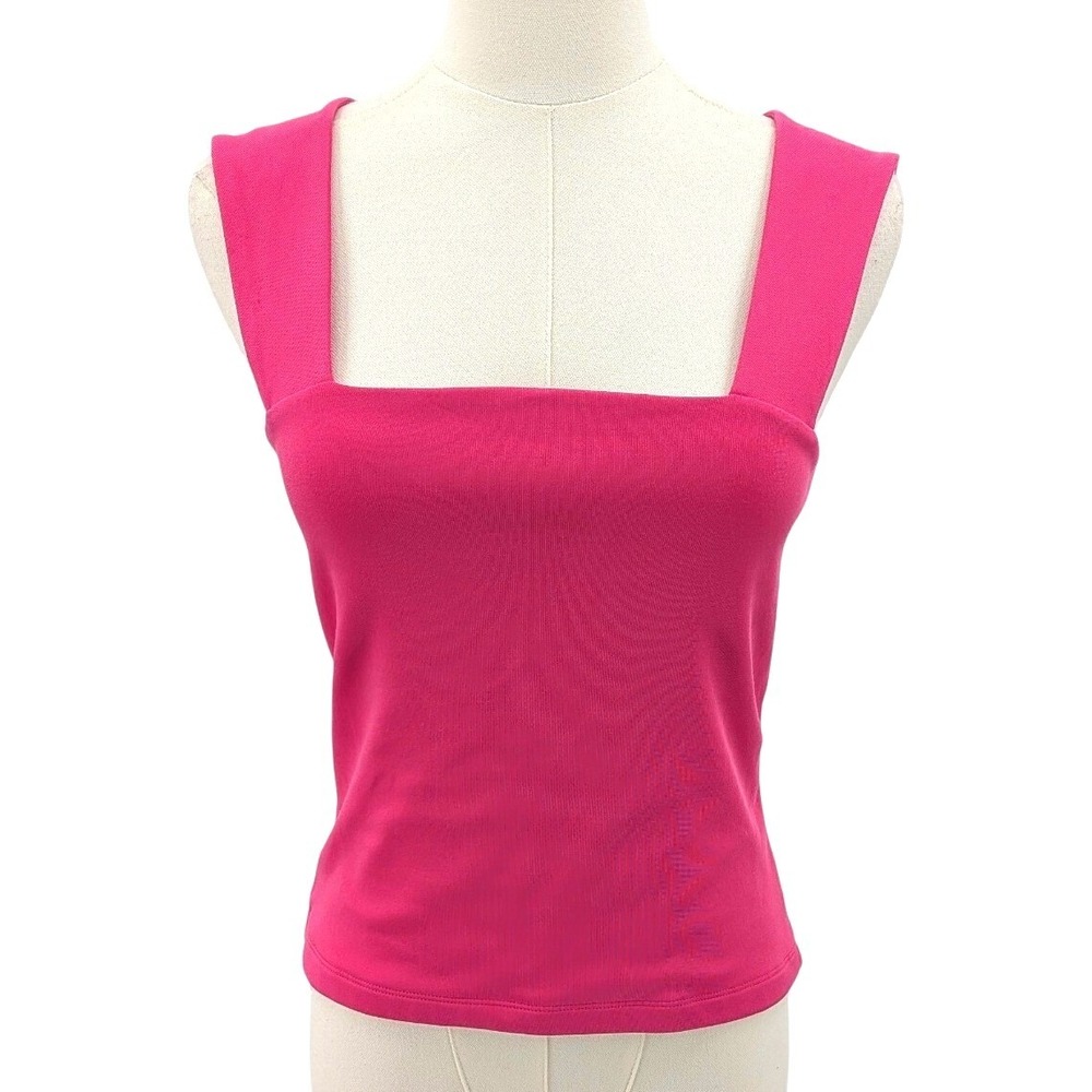 Cache Pink Square Neck Tank Fitted Stretch Top Wide Strap Y2K Size‎ M